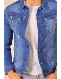 Blouson Jeans Homme Bleu Boutonné 2