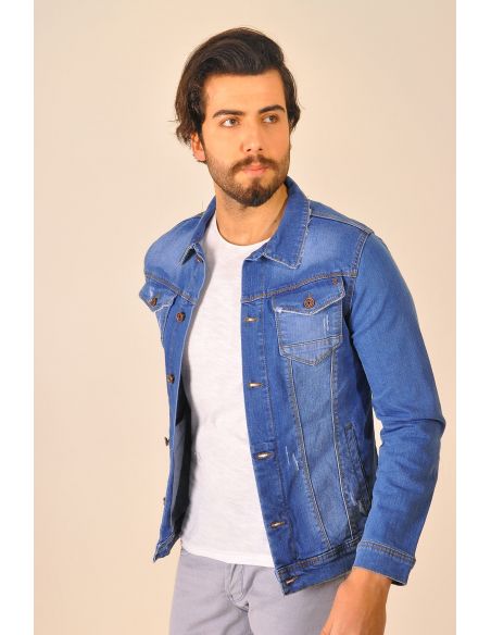 Blue Buttoned Men's Jeans Jacket