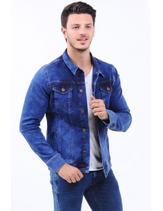 Blue Mens Jeans Jacket Double Pocket