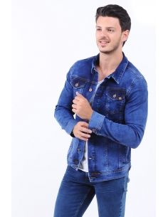 Blue Mens Jeans Jacket Double Pocket 2