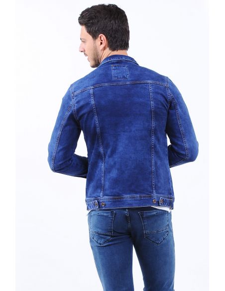 Blue Mens Jeans Jacket Double Pocket