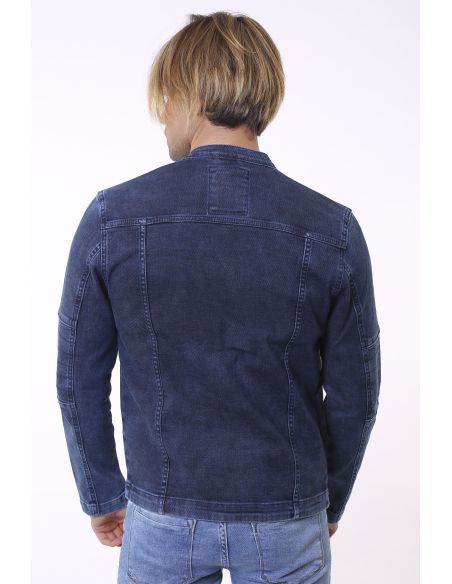 Veste en jean pour hommes à rayures et à épaulettes bleu marine