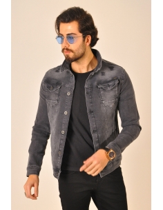 Gray Mens Jeans Jacket with Shoulder Detail Button 2