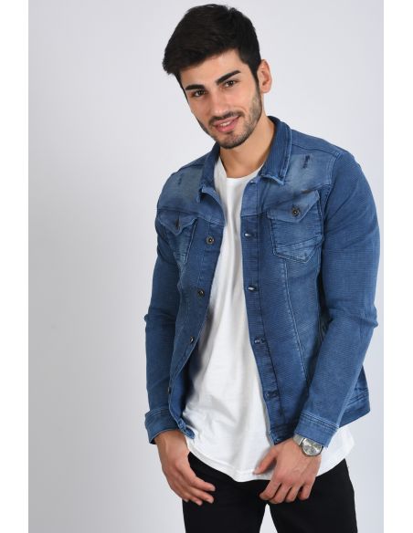 Shoulder Detail Dark Blue Jeans Jacket