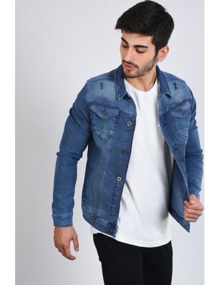 Shoulder Detail Dark Blue Jeans Jacket