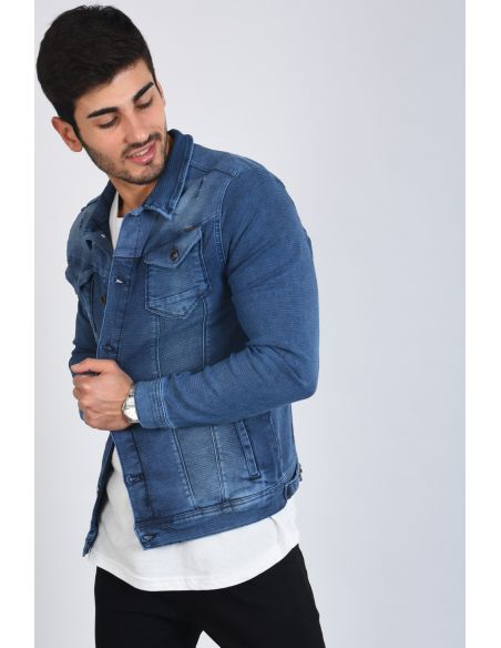 Shoulder Detail Dark Blue Jeans Jacket