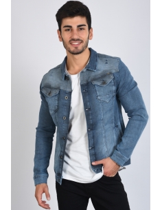 Shoulder Detail Blue Mens Jeans Jacket
