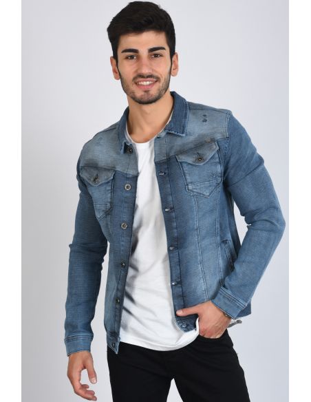 Shoulder Detail Blue Mens Jeans Jacket