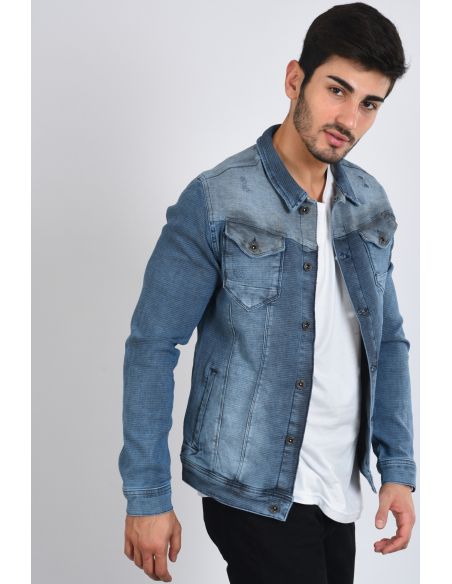 Shoulder Detail Blue Mens Jeans Jacket