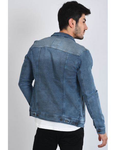 Shoulder Detail Blue Mens Jeans Jacket