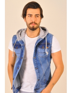 Polar Hooded Blue Mens Jeans Vest