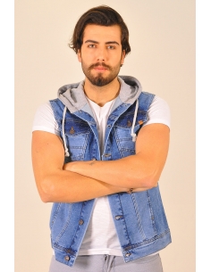 Polar Hooded Blue Mens Jeans Vest 2