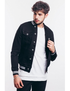 Men's Jeans Jacket with Black Ribbons