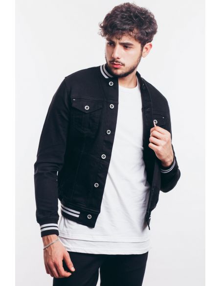 Men's Jeans Jacket with Black Ribbons