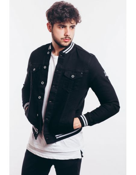 Men's Jeans Jacket with Black Ribbons