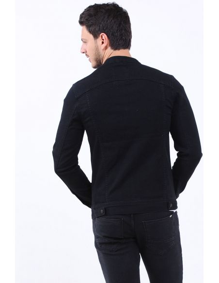 Single Zipper Pocket Men Jeans Jacket Black