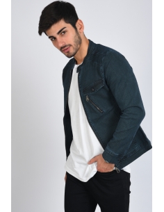 Green Zippered Men's Jeans Jacket