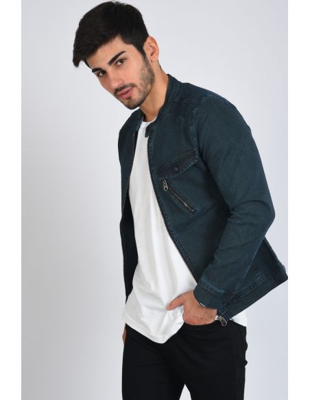 Green Zippered Men's Jeans Jacket