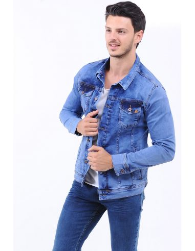 Washed Double Pocket Light Blue Mens Jeans Jacket