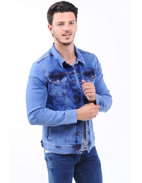 Washed Double Pocket Light Blue Mens Jeans Jacket