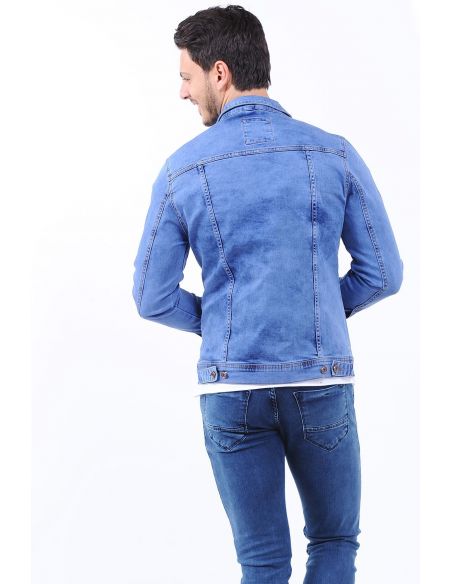 Washed Double Pocket Light Blue Mens Jeans Jacket
