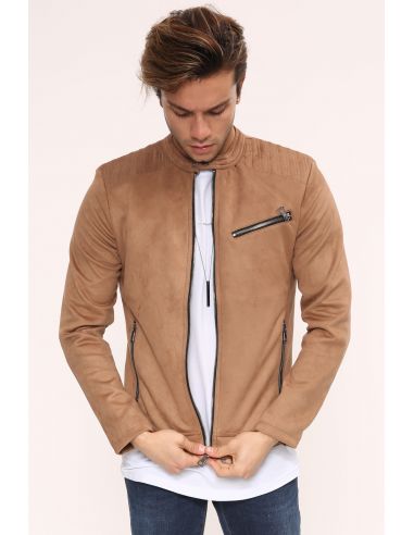 Zipper Detail Open Taba Suede Mens Jacket