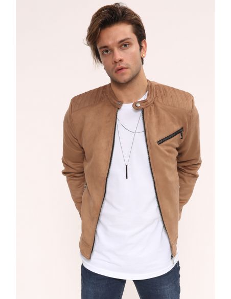 Zipper Detail Open Taba Suede Mens Jacket