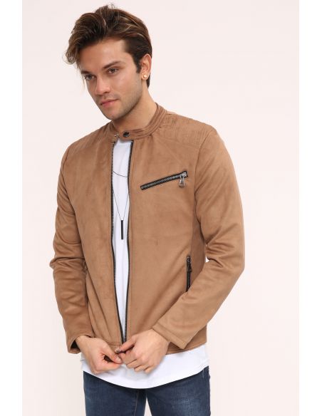 Zipper Detail Open Taba Suede Mens Jacket