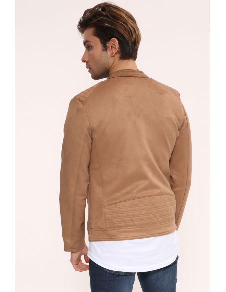 Zipper Detail Open Taba Suede Mens Jacket