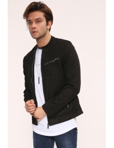 Zipper Detail Black Suede Men Jacket 2