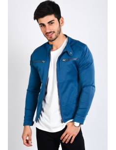 Double Pocket Seasonal Blue Mens Coat with Zipper
