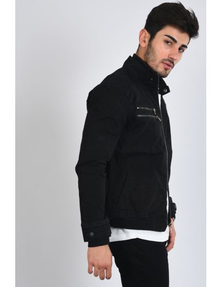 Black Men's Jacket with Zipper Pocket