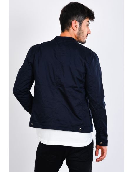 Zipper Detail Seasonal Navy Blue Men's Coat