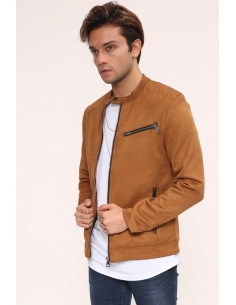 Zipper Detail Taba Suede Mens Jacket 2