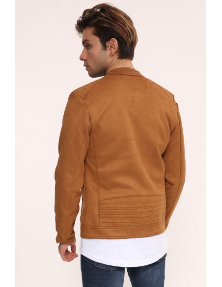 Zipper Detail Taba Suede Mens Jacket