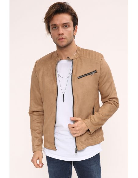 Zipper Detail Mink Suede Mens Jacket