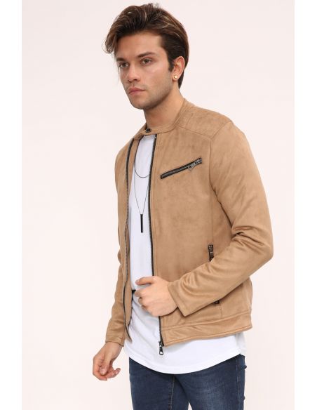 Zipper Detail Mink Suede Mens Jacket