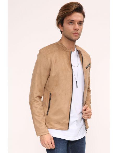 Zipper Detail Mink Suede Mens Jacket