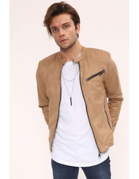 Zipper Detail Mink Suede Mens Jacket