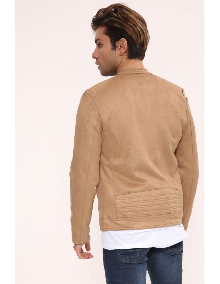 Zipper Detail Mink Suede Mens Jacket