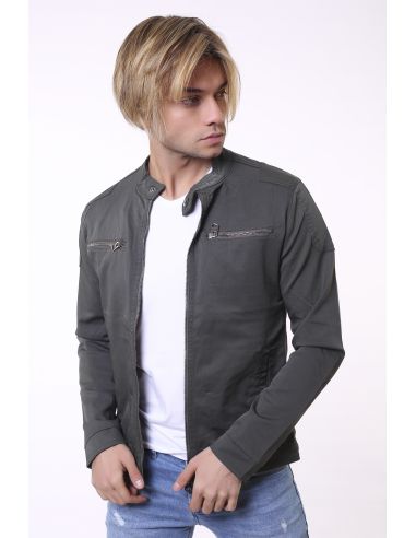 Zippered Double Pocket Khaki Mens Coats