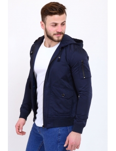 Sleeve Zipper Detail Navy Blue Seasonal Male Coat 2