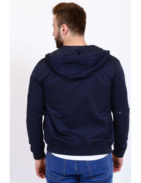 Sleeve Zipper Detail Navy Blue Seasonal Male Coat