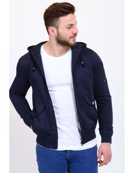 Sleeve Zipper Detail Navy Blue Seasonal Male Coat