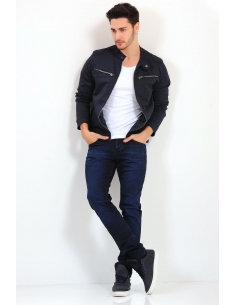 Zippered Double Pocket Navy Blue Men's Coat 2