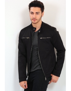 Double Pocket Black Mens Coat with Zipper