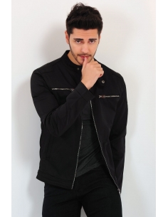 Double Pocket Black Mens Coat with Zipper 2