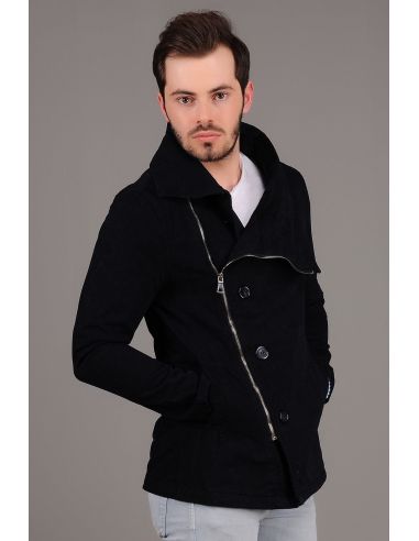 Side Zippered Navy Blue Men's Jacket