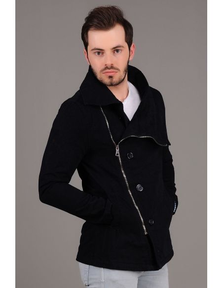 Side Zippered Navy Blue Men's Jacket