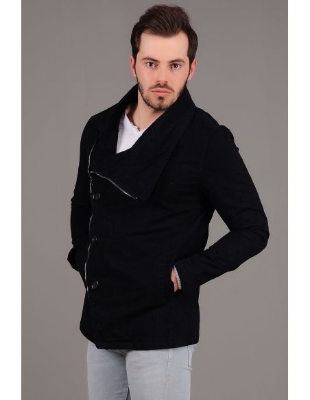 Side Zippered Navy Blue Men's Jacket